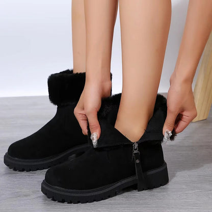 Warm Plush Boots Winter Fashion Side-Zipper Snow Boot for Women Outdoor Thickened Low-Heelded Shoes